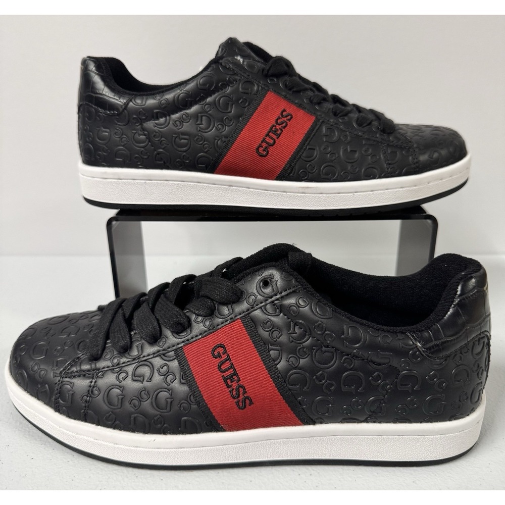 Size 7.5US- Guess Lace Up Men's Black Sneaker Shoes, Red/ Black/ White